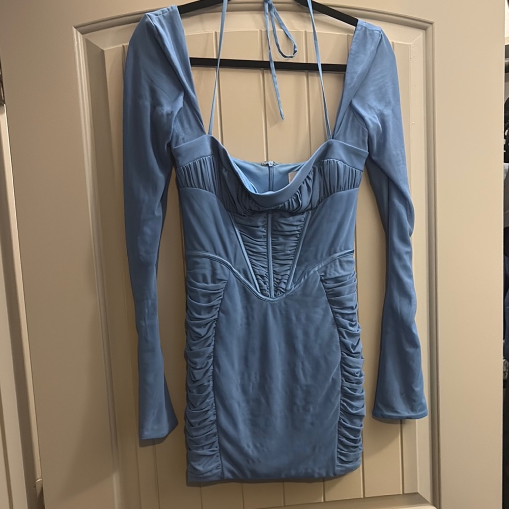Oh Polly Sky Blue Long Sleeve Dress
